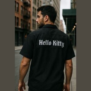 HELLO KITTY X FOREVER 21 50TH ANNIVERSARY BLACK SHORT-SLEEVE SHIRT JACKET SZ XXL